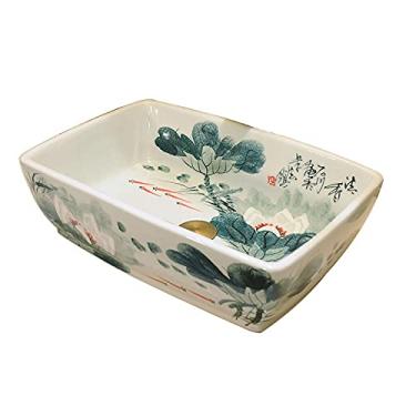 Imagem de jinyi2016SHOP Pia de vaso de banheiro retrô chinesa - 46 x 32 x 14 cm Pia de cerâmica acima do balcão vaso de banheiro pia de pia retangular arte pia de banheiro (cor: A)