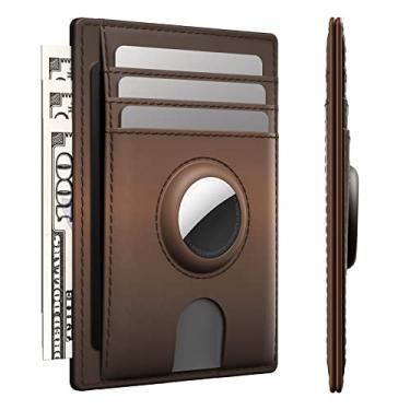 Imagem de typecase Carteira Minimalista para Cartões Airtag Fina para Homens, Bolso Frontal Premium Crazy Horse, Carteira de Couro com Suporte Airtag, Bloqueio RFID, Marrom