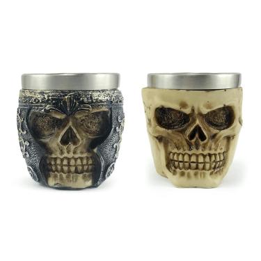 Imagem de Kit 2 Copos Shot Dose Em Aço Inox Resina Colecionável Decorativo Para Tequila Whisky Vodka