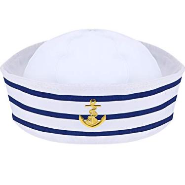 Imagem de Syhood Sailor Hat White Sailor Captain Cap for Men Women Kids Adult Halloween Cosplay Costume Accessories(Simple Style)