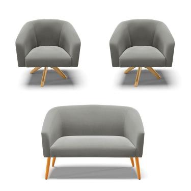 Imagem de Kit 1 Namoradeira E 2 Poltronas Grafite Base Madeira