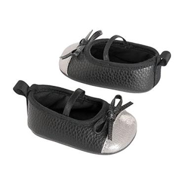 Imagem de Carter's Sapato de berço Mary Jane com sola macia para bebês e meninas, Preto/preto metálico, 6-9 Months Regular US Infant