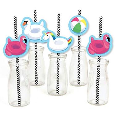 Imagem de Big Dot of Happiness Make a Splash - Festa na piscina - Decoração de palha de papel - Festa de natação de verão ou canudos decorativos listrados para festa de aniversário - Conjunto com 24