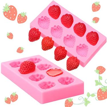 Imagem de 2 peças de molde de cozimento de morango de silicone 3D cupcake molde de morango molde de fondant de silicone para decoração de bolo faça você mesmo biscoitos de chocolate açúcar argila polímero de açúcar projeto de artesanato