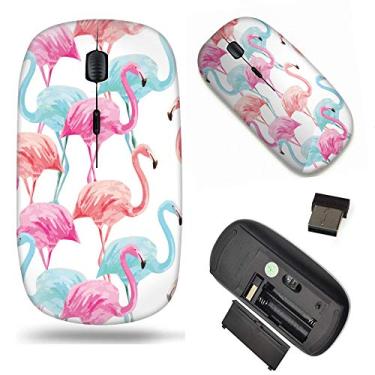 Imagem de Mouse sem fio para computador laptop 2,4 G / Moderno verão natureza pássaro vermelho, rosa, azul flamingos
