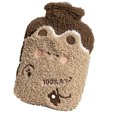 Imagem de Garrafa de água quente com capa de pelúcia macia bolsa de água quente para compressas quentes e frias, aquecedor de pés de mão, ideal para cólicas menstruais, alívio da dor no pescoço e ombro, 15.1000 ml