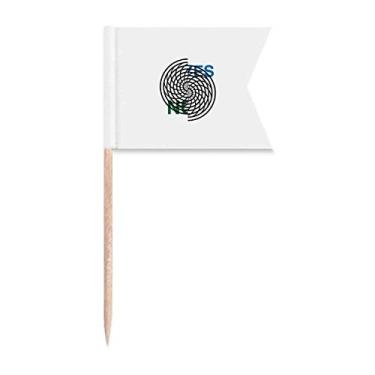 Imagem de Bandeiras de palito de dente com linha circular negativa afirmativa para marcação de bolo de festa, prato de queijo