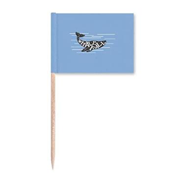 Imagem de Baleia com contorno de gota de baleia, bandeiras de palito, marcador para decoração de festa