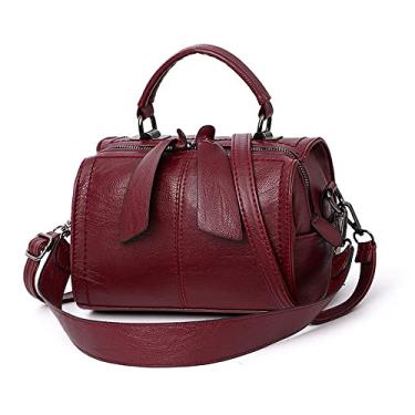 Imagem de Bolsas femininas barril bolsas moda bolsa transversal de couro macio alça superior bolsa bolsa de ombro bolsa feminina, Vermelho