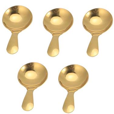 Imagem de 5 pçs mini colher para vasilhas, colher de ouro mini colheres de doces colher de cabo curto de aço inoxidável colheres de sal colheres de condimentos colher de sobremesa(Gold)