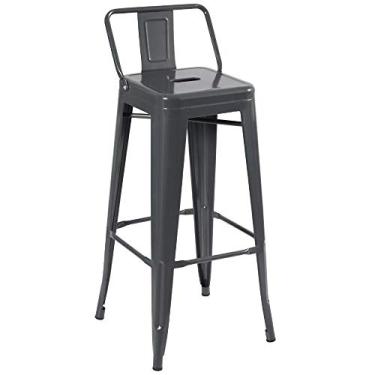 Imagem de Loft7,Banqueta Iron Tolix Design Industrial em Aço Carbono 76 cm Alta Com Encosto Vintage Elegante e Versátil Cozinha Bar Sala de Jantar Varanda Gourmet, Cinza Escuro