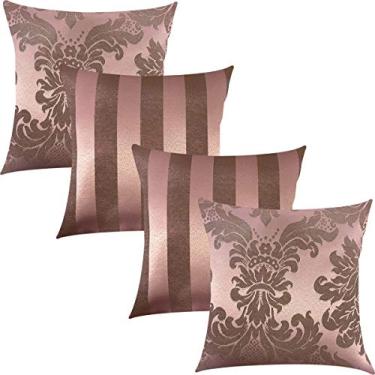 Imagem de Kit 4 Capas de Almofadas Composê Medalhão e Listrado Rosa Retrô 45x45cm