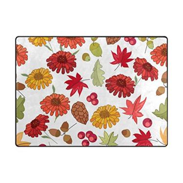 Imagem de My Little Nest Tapete de área de outono vermelho com folhas de bordo e flores, tapete leve, antiderrapante, macio, 1,2 x 1,6 m, esponja de memória para ambientes internos e externos, tapete de decoração para sala de estar, quarto, escritório, cozinha