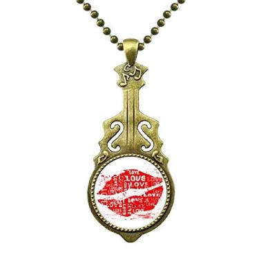 Imagem de DIYthinker Colar de amor de lábios vermelhos para dia dos namorados, joia antiga de guitarra