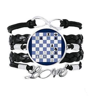 Imagem de OFFbb-USA Pulseira Tática com Composição de Xadrez Internacional Amor Acessório de Couro Trançado Corda Pulseira Presente