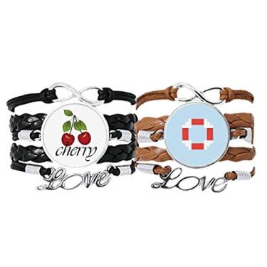 Imagem de DIYthinker Pulseira Summer Sail Life Buoy Pixel Pulseira de mão Corda de Couro Cereja Love Conjunto Duplo