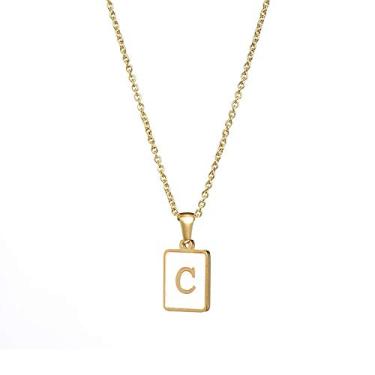Imagem de Colar com letra de concha de aço inoxidável 18K, pingente de letra inglesa quadrado de aço de titânio dourado Small