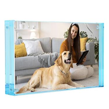 Imagem de Moldura magnética Canetti original com borda colorida, moldura flutuante para foto, dois painéis de acrílico Aqua, Clear, 2.5 x 3.5