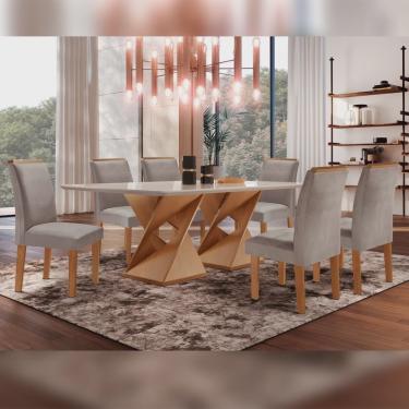 Imagem de Conjunto Sala De Jantar Genova Tampo Vidro/MDF com 6 Cadeiras Luísa Smart Plus Cel Móveis