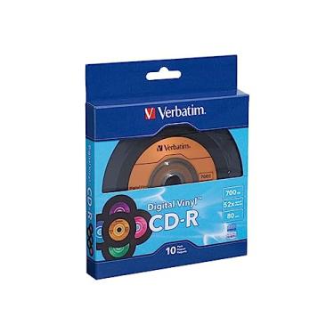 Imagem de Verbatim CD-R Discos em branco 700MB 80min 52X disco gravável para dados e música com superfície digital de vinil – pacote com 10 caixas azul/verde/laranja/rosa/roxo, amarelo
