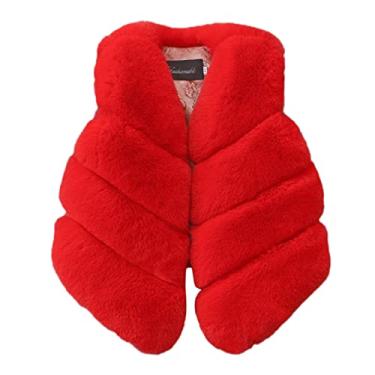 Imagem de Macacão infantil infantil sem mangas gola V de lã sintética casaco quente de inverno casual casaco de cintura para bebê inverno quente, Vermelho, 6-7 Anos