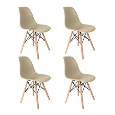 Imagem de Kit 4 Cadeiras Charles Eames Eiffel Fendi Base Madeira Sala Cozinha Ja