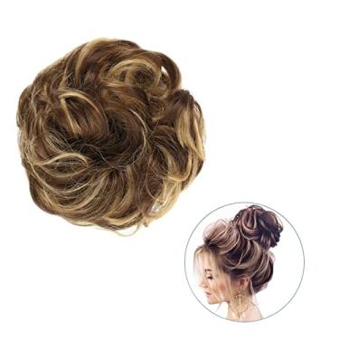 Imagem de Mulheres Bun Scrunchies 1 pçs ao redor no cabelo rabo de cavalo rosquinha coque acessórios de cabelo para mulheres sintético bagunçado cacheado ondulado chignon com envoltório de elástico Pão (Color