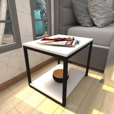 Imagem de Mesa De Cabeceira Industrial Branca Off White Canto Quarto Cabeceira Mesinha Cabeçeira Cabiceira