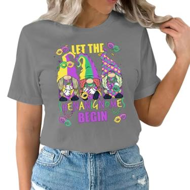 Imagem de UIFLQXX Gnomos Funny Jester Hat Lovers Mardi Gras Day camiseta com estampa de letras camisetas engraçadas de carnaval para festa, Cinza, M
