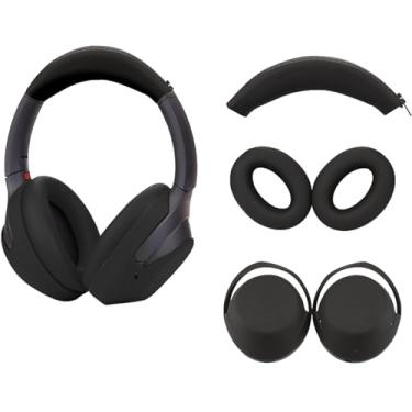 Imagem de Adhiper Conjunto de 3 capas para fones de ouvido Sony WH-1000XM4 WH-1000XM3, capa de fone de ouvido/capa de ouvido/protetor de faixa de cabeça/protetor de almofada de cabeça, acessórios de fones de ouvido de silicone macio à prova de suor (preto)