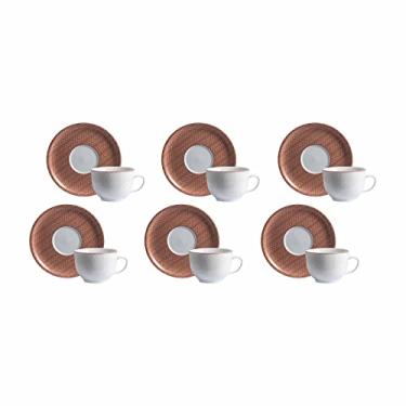 Imagem de Estojo com 6 Xícaras de Chá com Pires em Porcelana, Modelo Redondo Oca, Decoração Jericoacoara, Multicor, Porcelana Schmidt