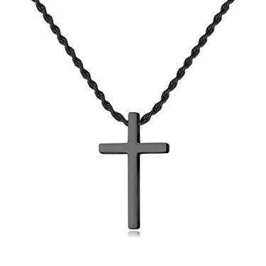 Imagem de Colares de cruz de aço inoxidável para homens corrente de corda preto prata ouro cruz colar pingente para homens meninos mulheres 16-24 polegadas, 16, Aço inoxidável, Sem pedras preciosas