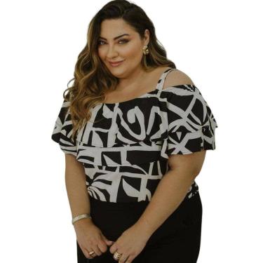 Imagem de Blusa Feminina Estampada Ombro a Ombro Plus Size Maya Viscose Arruaça