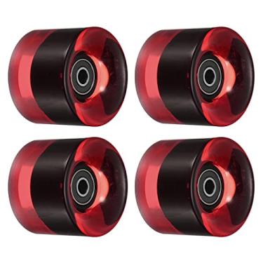 Imagem de PATIKIL Rodas Longboard de 60 mm com rolamentos ABEC-9, pacote com 4 rodas de rua para skates Cruiser substituição de roda 80A, vermelho claro preto