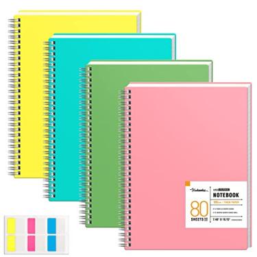 Imagem de HIUKOOKA Caderno espiral de 19 cm x 25,8 cm (B5), pacote com 4 cadernos de capa dura com notas adesivas, 160 páginas por caderno, papel grosso de 100 g/m², caderno fofo para estudo, reunião, escrita de diário (azul iffany, rosa, verde, amarelo)