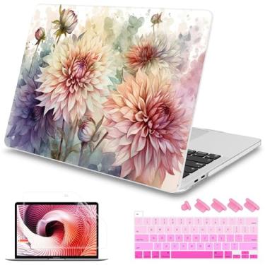 Imagem de Mektron Capa projetada para MacBook Pro 16 polegadas A2141 versão 2019 16 polegadas com tela retina líquida/Touch ID, capa dura de plástico com película de teclado e protetor de tela, dálias em aquarela