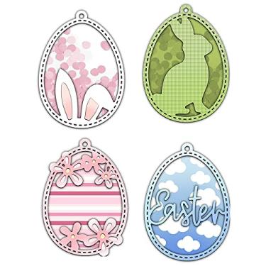 Imagem de YIXUAN Série Happy Easter Matrizes de corte de metal para fazer cartões, coelhos fofos e ovos coloridos, suprimentos de scrapbooking de Páscoa, molde de faca com pacote, sacos de envelope para álbuns,
