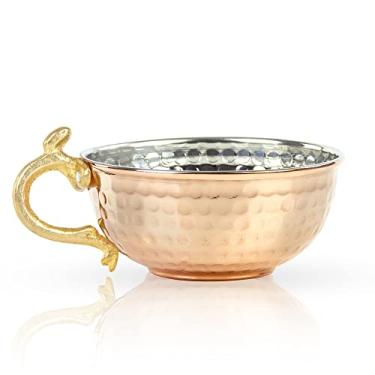 Imagem de JAIRESTONE Tigela e copo de barbear de cobre - Tigela de barbear martelada à mão turca - Navalha de segurança e suporte de escova - Copo de barbear tradicional - Tigela de espuma para barbear -