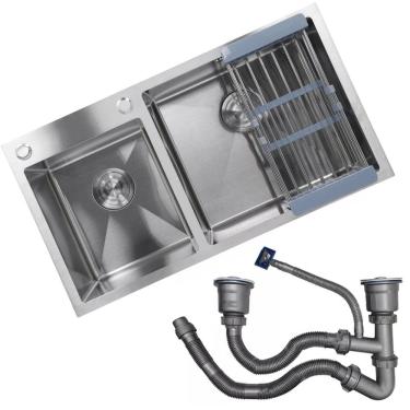 Imagem de Cuba Goumert Dupla Cozinha Aço Inox Escovado Escorredor Lava Escorre Alimento Louça Comida Pia Area Externa Cuba Bancada Limpeza Torneira