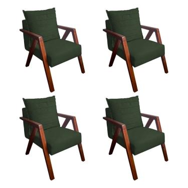 Imagem de Kit 4 Poltronas Monalisa para Recepção Mona Pés de Madeira Maciça Suede Verde
