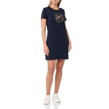 Imagem de Tommy Hilfiger Camiseta manga curta algodão verão vestidos para mulheres, Capitão do céu, P