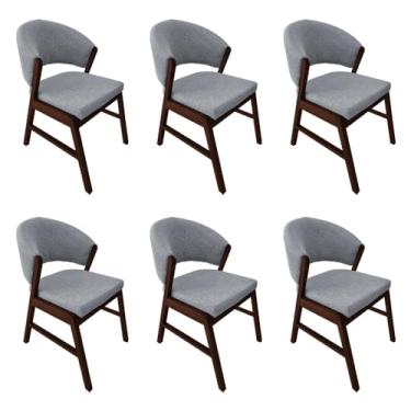 Imagem de Kit 6 Cadeiras De Jantar Madeira Maciça Castanho Premium Débora Linho Cinza