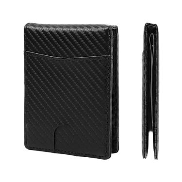 Imagem de MUXILING Carteira masculina fina de couro com clipe para dinheiro com bloqueio de RFID, bolso frontal, porta-cartões de crédito, carteiras finas para homens, CF, preto