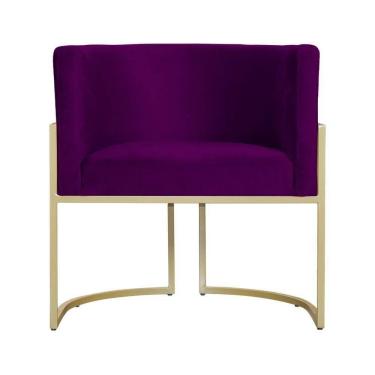 Imagem de Poltrona Decorativa Dourada Base De Metalon 7decormoveis Veludo Roxo