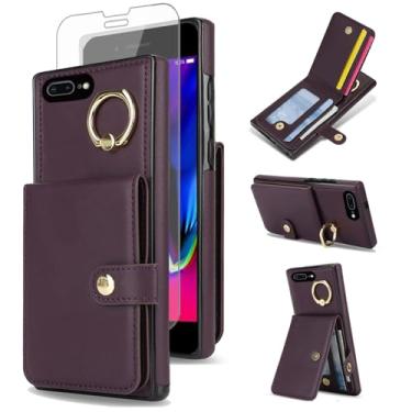 Imagem de Asuwish Capa de celular para iPhone 7plus 8plus 7/8 Plus capa de celular carteira com anel protetor de tela de vidro temperado com bloqueio de RFID, compartimento para cartão i Phone7s 7s + 7+ 8s 8+