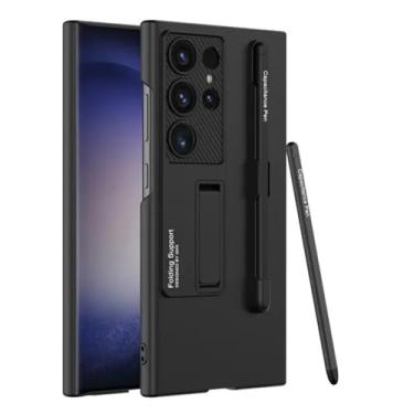 Imagem de Capa dura para pc com suporte para caneta, capa de telefone para samsung galaxy s24 ultra plus, à prova de choque, caneta anexada, preta, para galaxy s24 ultra