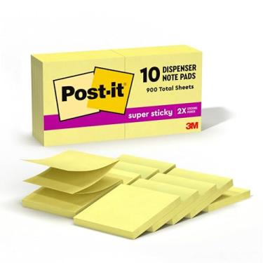 Imagem de Post-it Notas pop-up super adesivas, 7,6 x 7,6 cm, 10 blocos, 2X The Sticking Power, amarelo canário, reciclável (R330-10SSCY)