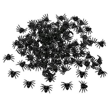Imagem de ALIMITOPIA 200 peças de imitação realista de aranha preta falsa para brincadeiras de Halloween (1,5 cm)