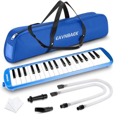 Imagem de Eavnbaek Instrumento Melodica de 37 teclas, teclado de piano soprano Melodica Air Pianica com 2 tubos longos macios, 2 bocais curtos e bolsa de transporte (azul)
