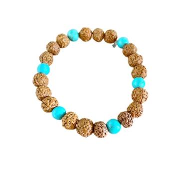 Imagem de Pulseira Sementes de Rudraksha e Turquesa Clara Natural 8mm